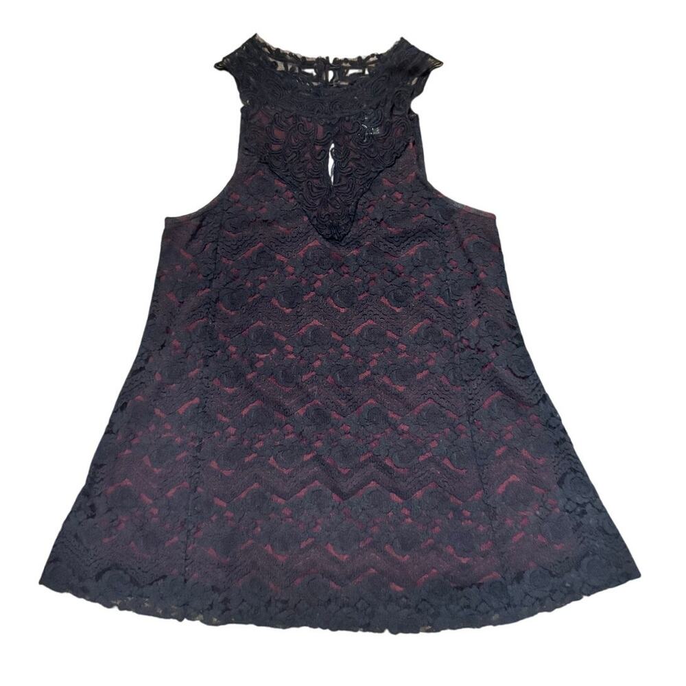 Daytrip Black Red Lace Sleeveless Tank Top Women’s Size‎ Small Keyhole Back